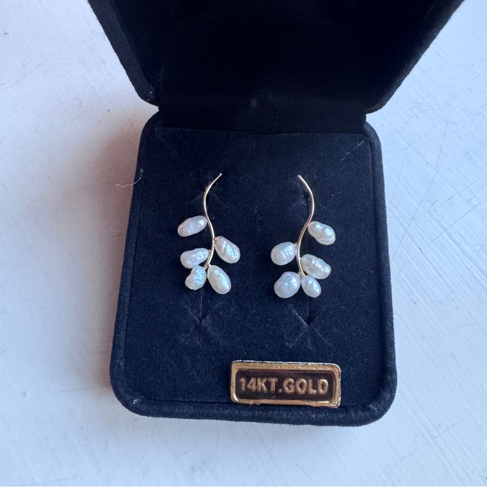 Vintage Yellow Gold and Rice Pearl Earrings